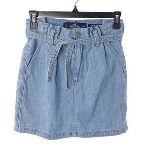Hollister Ultra High Rise Cotton Blue Denim Belted Skirt Women's Size 0/24